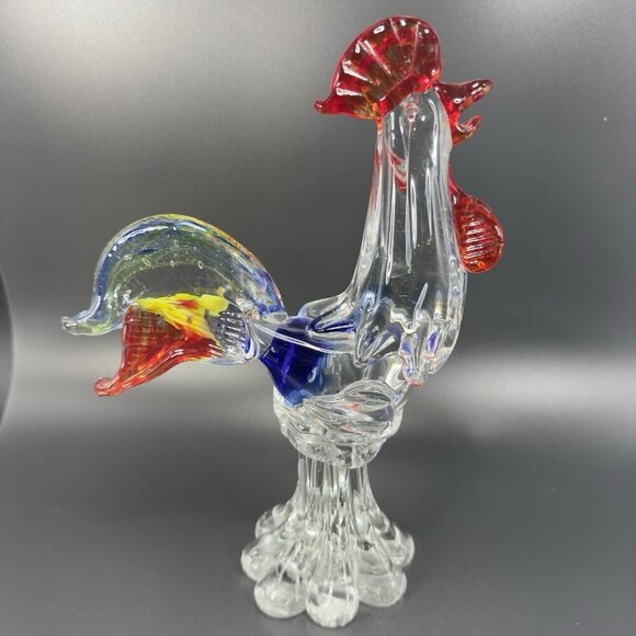Venetian Art Glass Rooster Hen Figurine Heavy Glass Paperweight Sculpture Decor - Picture 1 of 14